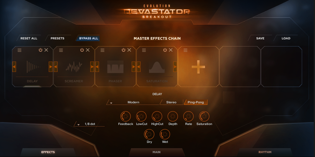 Devastator Breakout Pro interface, rhythm page