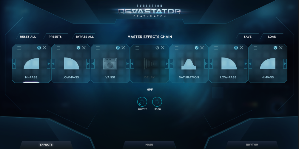Devastator Deathmatch interface, effects page