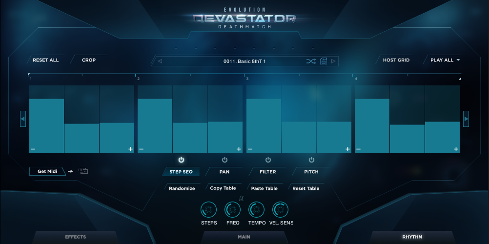 Devastator Deathmatch interface, rhythm page