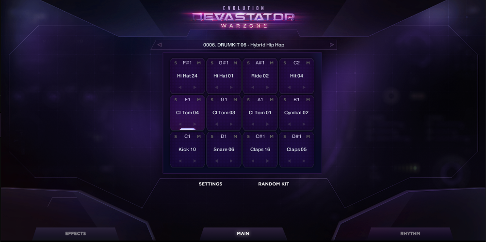 Devastator Warzone interface, drum kit page