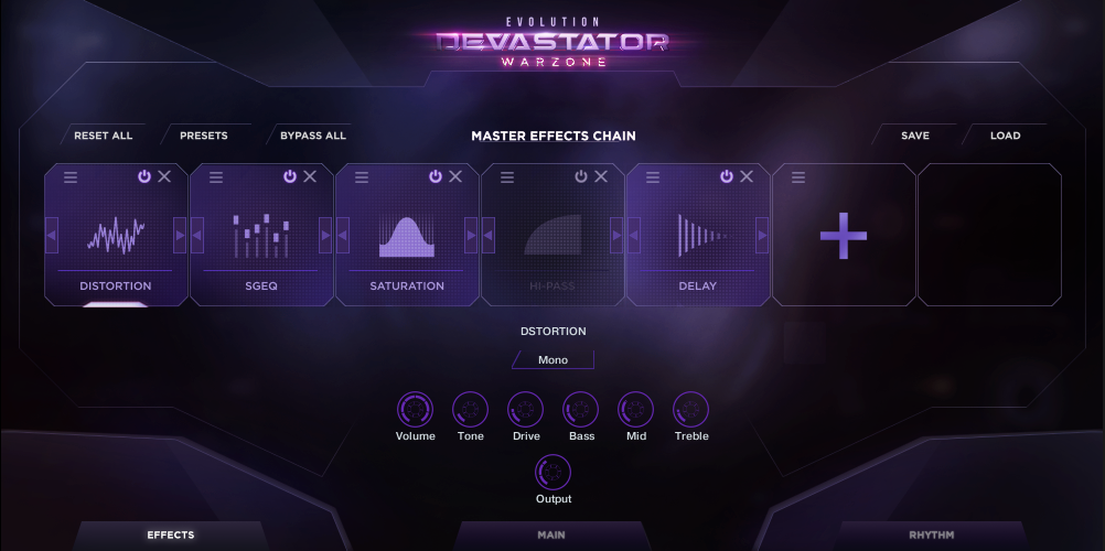 Devastator Warzone interface, effects page