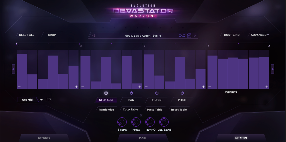 Devastator Warzone interface, rhythm page