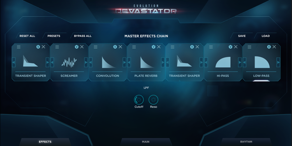 Devastator interface, effects page
