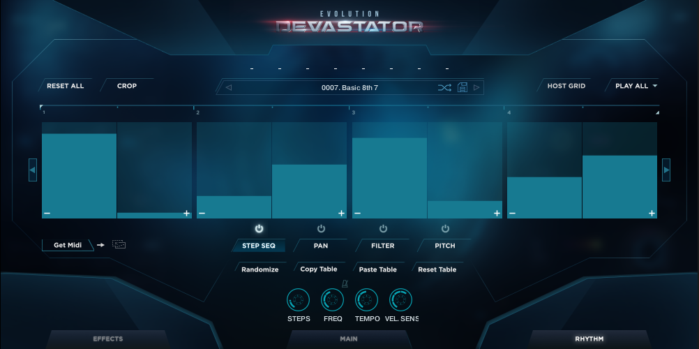 Devastator interface, rhythm page